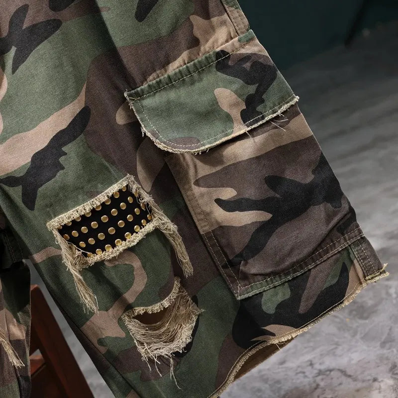 Bermudas Cael™ de Tejido Resistente con Estampado Camuflado y Detalles Desgastados