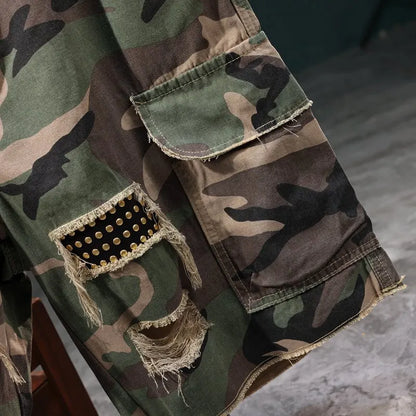 Bermudas Cael™ de Tejido Resistente con Estampado Camuflado y Detalles Desgastados