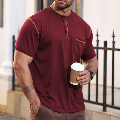 Camiseta Casual Tavren™ con Cuello Mao y Acabado en Contraste