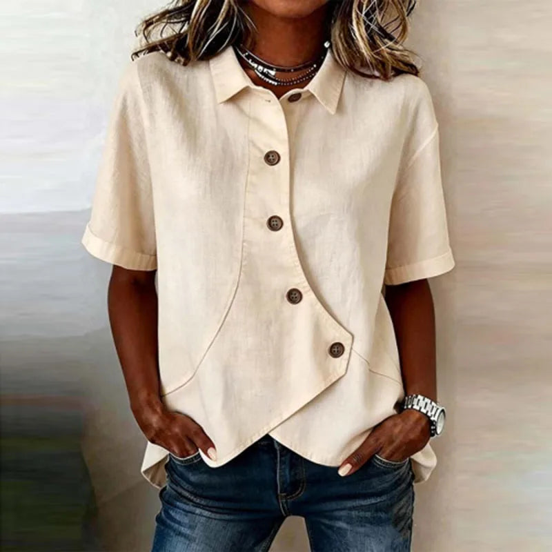 Blusa Celisse™ Con Corte Asimétrico Y Botones Frontales