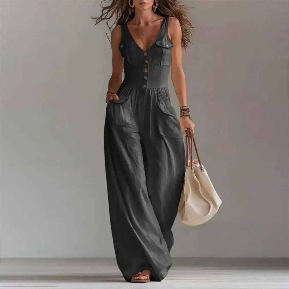Mono Marvella™ con Escote en V y Pantalón Palazzo