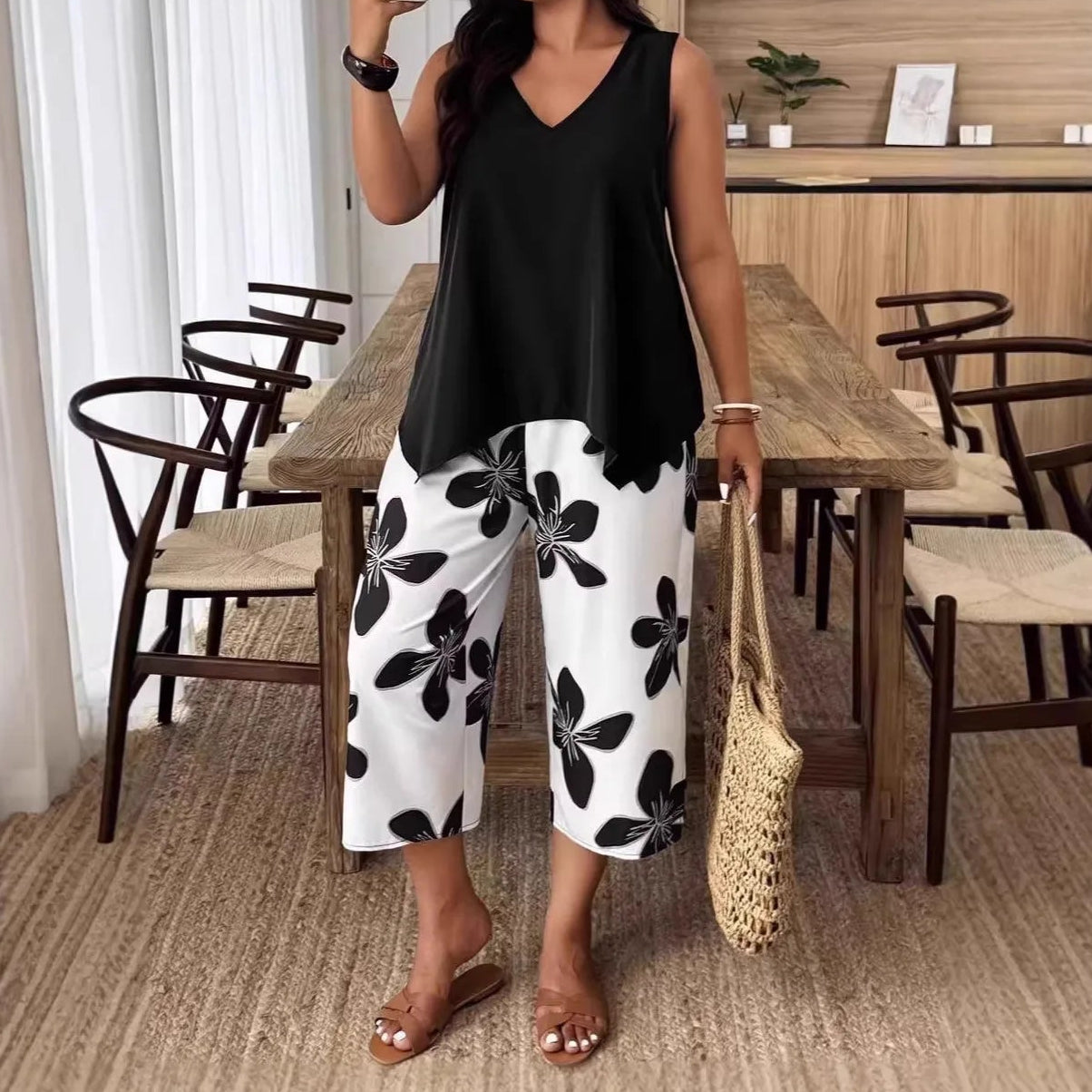 Conjunto Nerina™ Con Top Asimétrico Sin Mangas Y Pantalón Culotte Floral