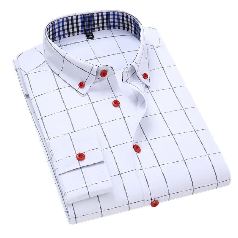 Camisa Alaric™ con Estampado de Cuadros, Cuello Abotonado y Botones Contrastantes