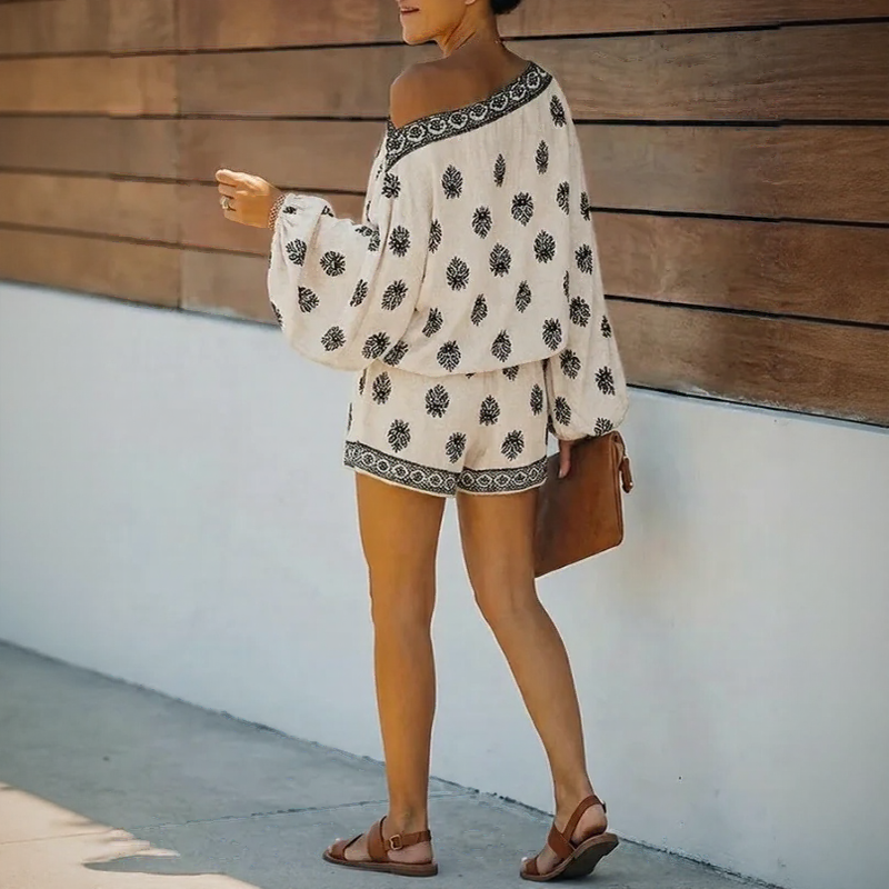 Mono Maravie™ Con Escote Bardot Y Estampado Boho Chic