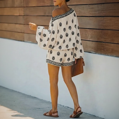Mono Maravie™ Con Escote Bardot Y Estampado Boho Chic