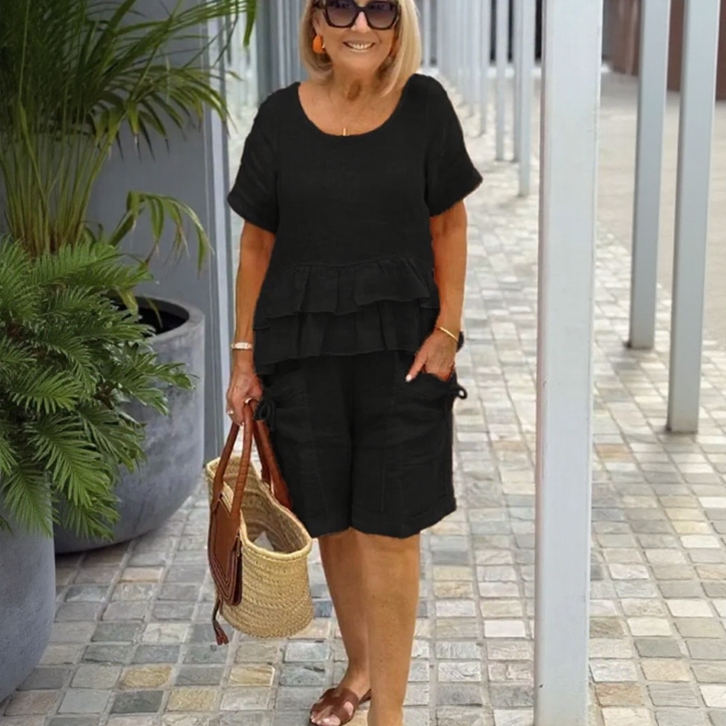 Conjunto Sorella™ Con Top De Volantes En Capas Y Bermuda Con Bolsillos