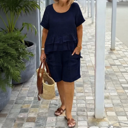 Conjunto Sorella™ Con Top De Volantes En Capas Y Bermuda Con Bolsillos