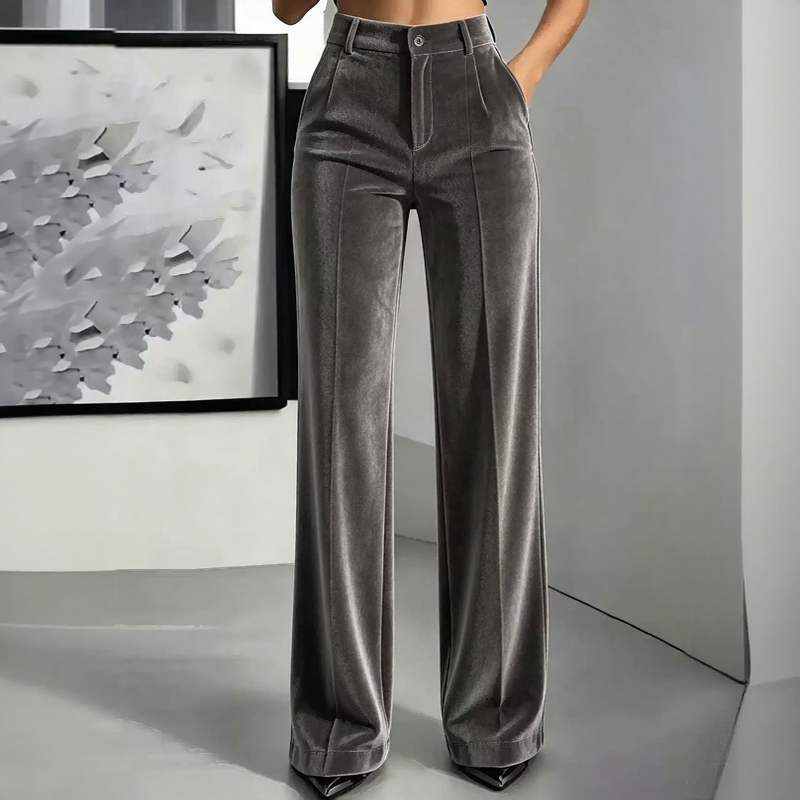Pantalón Lucerna™ de Cintura Alta, Acabado Aterciopelado y Corte Palazzo