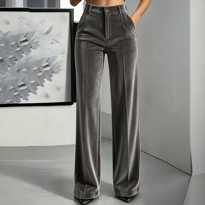 Pantalón Lucerna™ de Cintura Alta, Acabado Aterciopelado y Corte Palazzo
