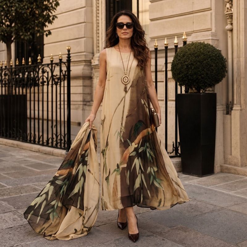 Conjunto Florenza con Sheer Overlay Floral / Elegancia Sin Esfuerzo y Versátil para Todas las Estaciones