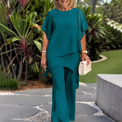 Conjunto Giorgia™ Blusa con Superposición en Capas y Pantalón Minimalista