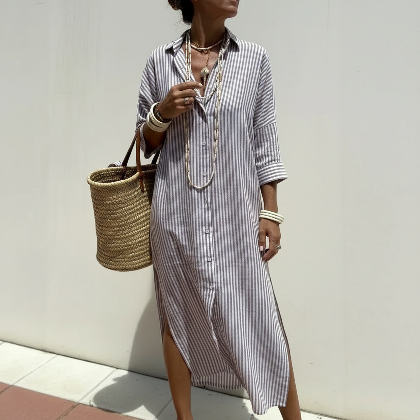 Vestido Bellavita™ Con Rayas Verticales y Caída Fluida