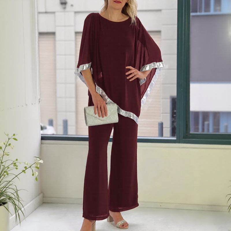 Conjunto Lola™ Blusa Oversize con Detalle Plateado en Contraste y Pantalón Palazzo