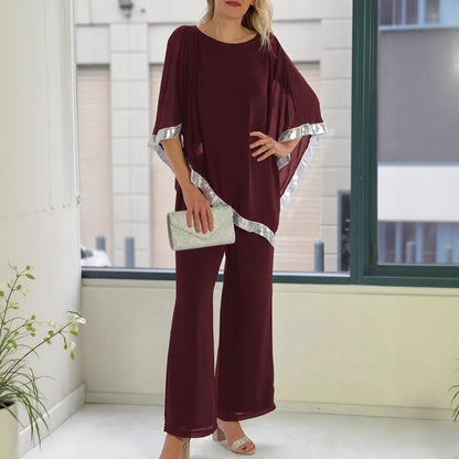Conjunto Lola™ Blusa Oversize con Detalle Plateado en Contraste y Pantalón Palazzo