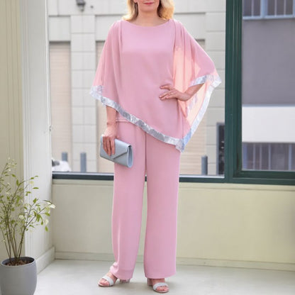 Conjunto Lola™ Blusa Oversize con Detalle Plateado en Contraste y Pantalón Palazzo