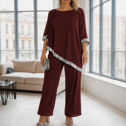 Conjunto Lola™ Blusa Oversize con Detalle Plateado en Contraste y Pantalón Palazzo