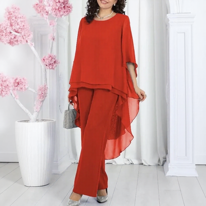 Conjunto Aurevielle™ Con Blusa de Capas Asimétricas y Pantalón Palazzo