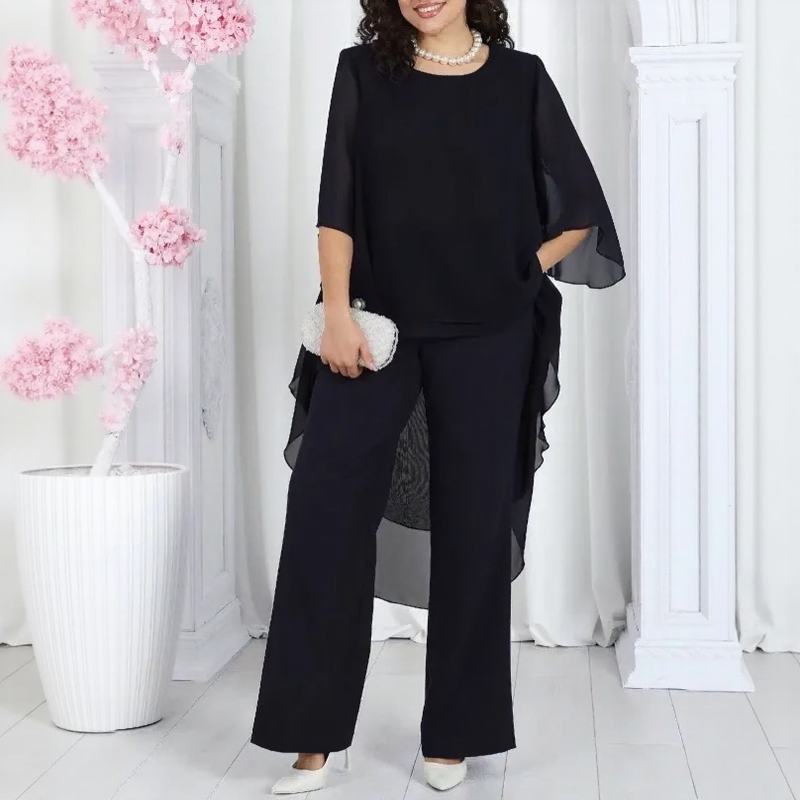 Conjunto Aurevielle™ Con Blusa de Capas Asimétricas y Pantalón Palazzo