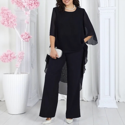 Conjunto Aurevielle™ Con Blusa de Capas Asimétricas y Pantalón Palazzo