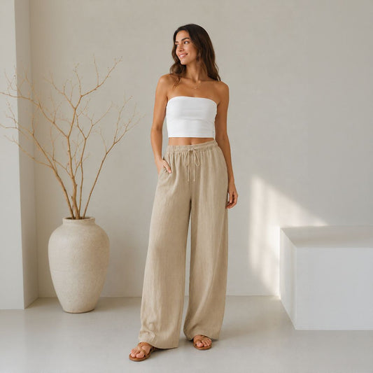 Pantalón Lavinia™ de Lino y Algodón con Cordón Ajustable