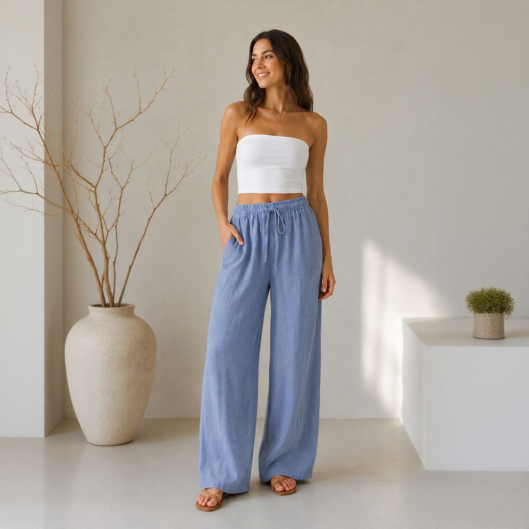 Pantalón Lavinia™ de Lino y Algodón con Cordón Ajustable