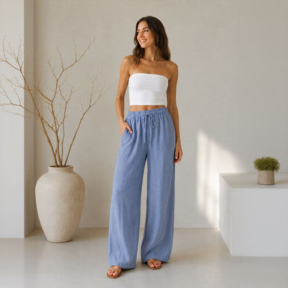 Pantalón Lavinia™ de Lino y Algodón con Cordón Ajustable