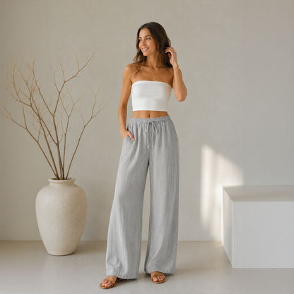Pantalón Lavinia™ de Lino y Algodón con Cordón Ajustable