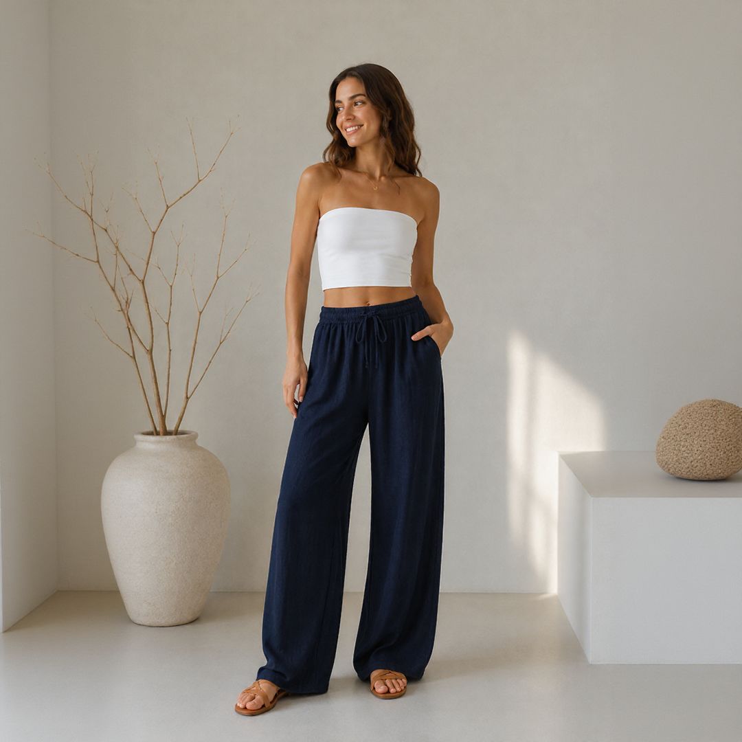 Pantalón Lavinia™ de Lino y Algodón con Cordón Ajustable