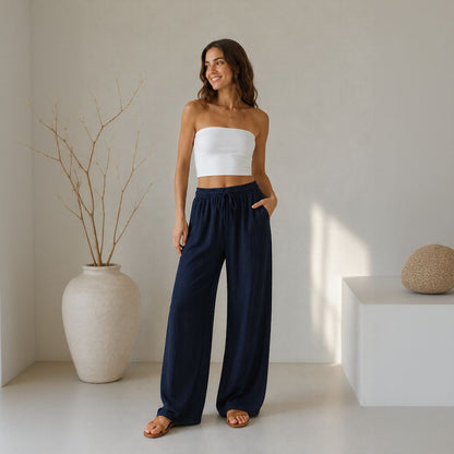 Pantalón Lavinia™ de Lino y Algodón con Cordón Ajustable