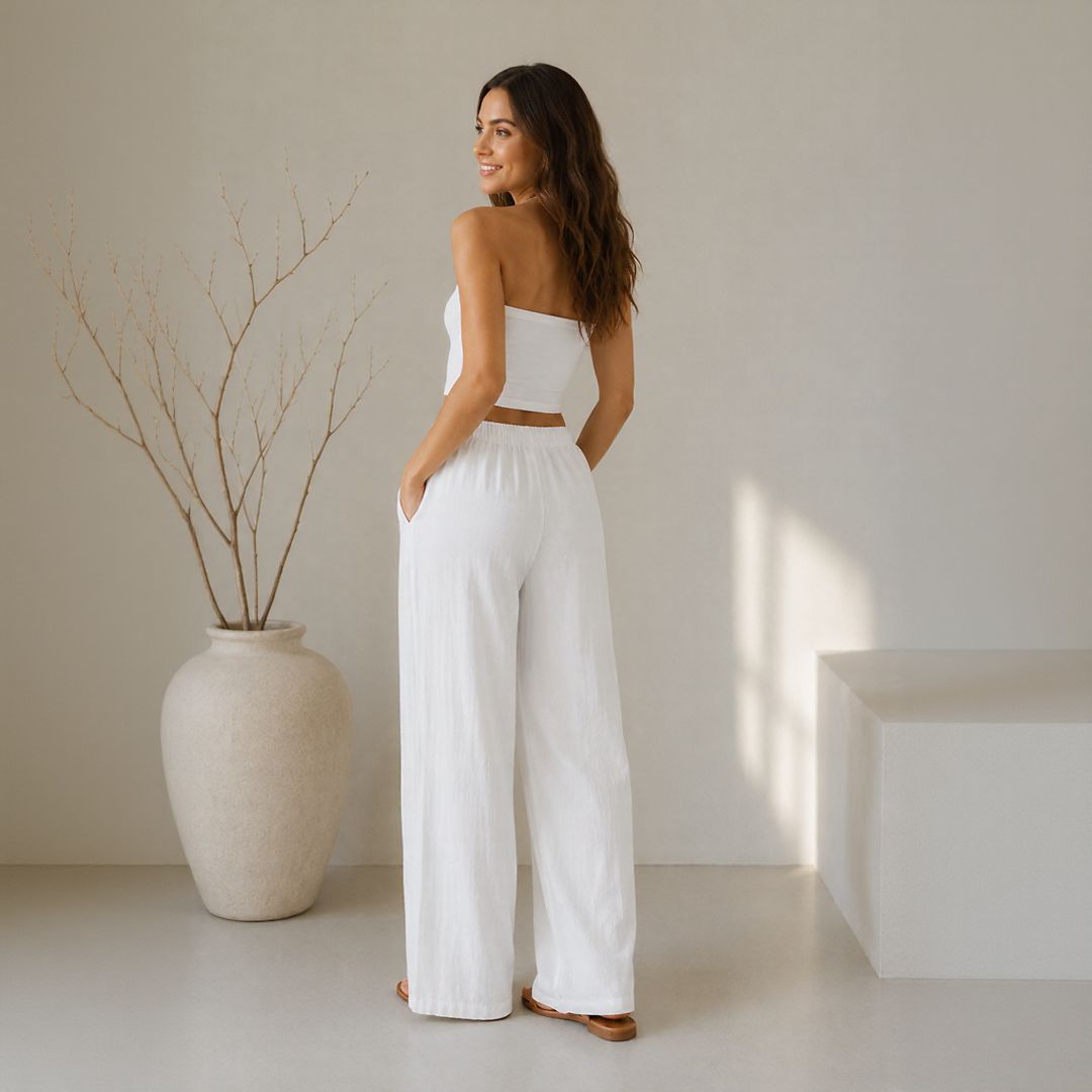 Pantalón Lavinia™ de Lino y Algodón con Cordón Ajustable
