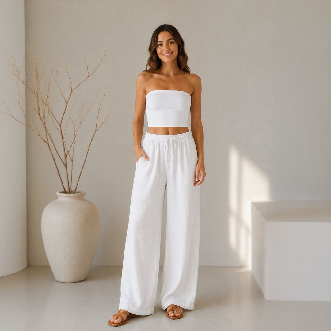 Pantalón Lavinia™ de Lino y Algodón con Cordón Ajustable