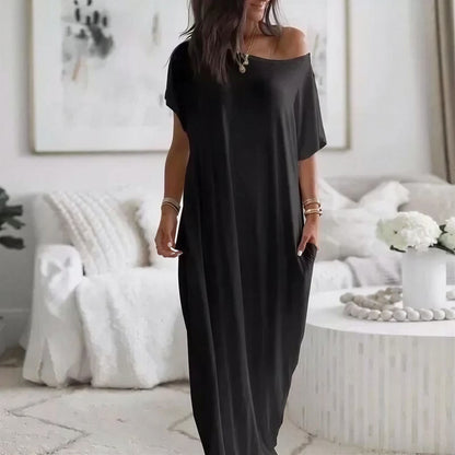 Vestido Maxi Daphne™ con Escote Amplio y Bolsillos Laterales