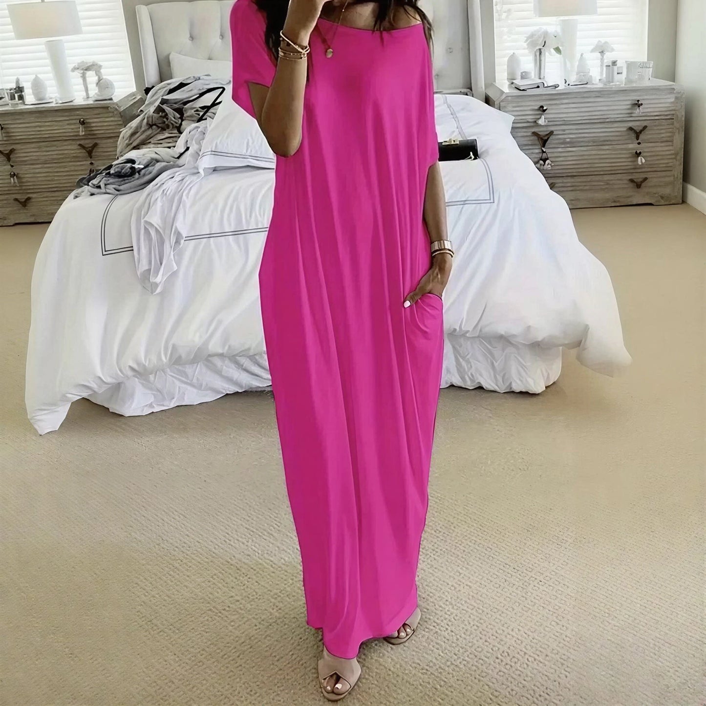 Vestido Maxi Daphne™ con Escote Amplio y Bolsillos Laterales