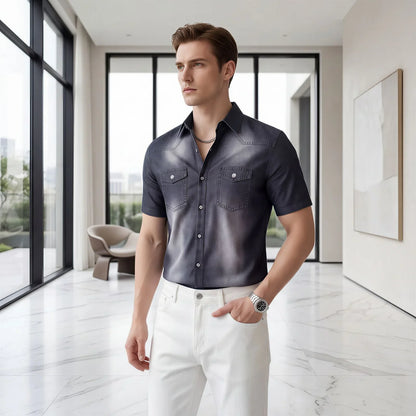 Camisa Vittorio™ en Denim con Lavado Desgastado Premium y Corte Slim
