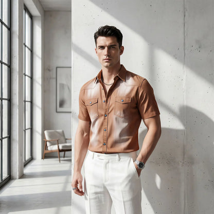 Camisa Vittorio™ en Denim con Lavado Desgastado Premium y Corte Slim
