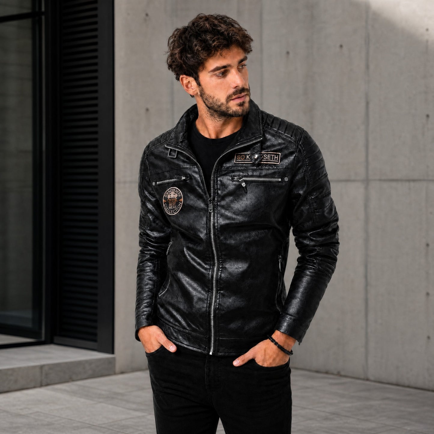 Chaqueta Vanguardia™ de Cuero Premium con Cuello Alto