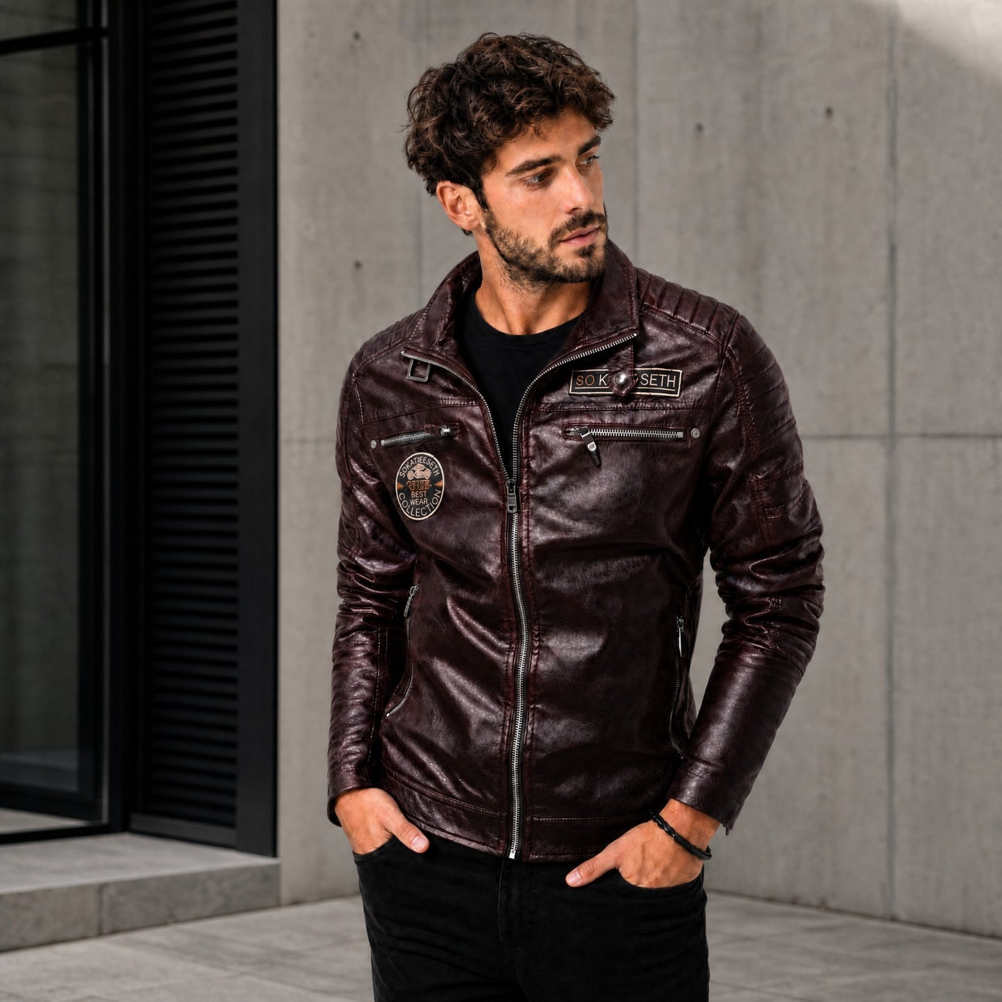 Chaqueta Vanguardia™ de Cuero Premium con Cuello Alto