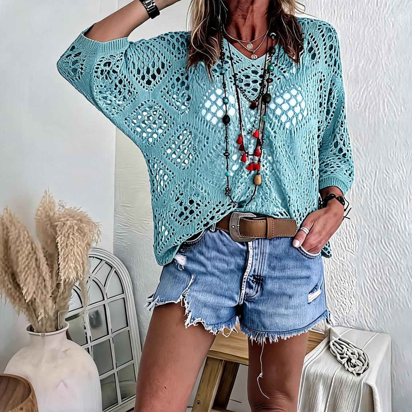 Blusa CityBreeze™ de Punto Calado con Corte Holgado