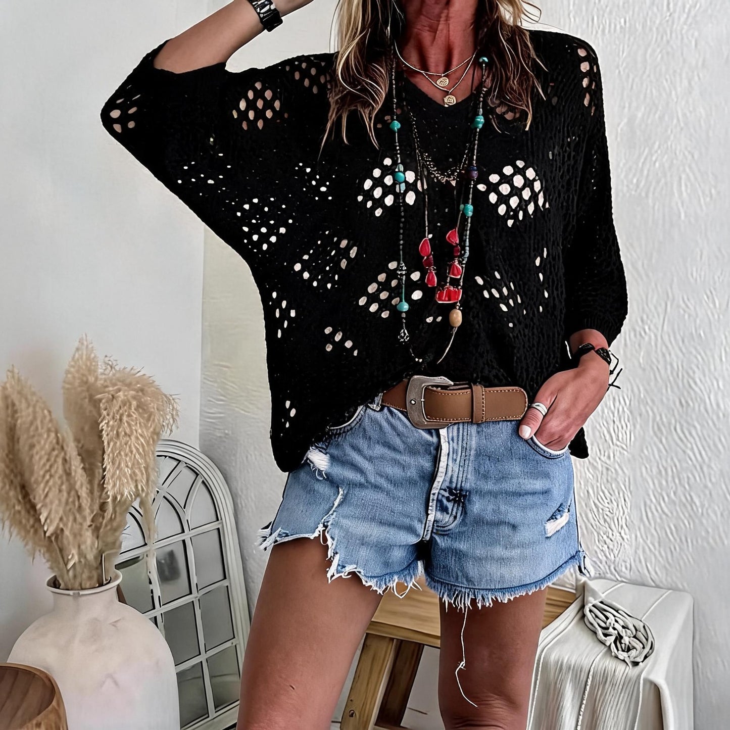 Blusa CityBreeze™ de Punto Calado con Corte Holgado