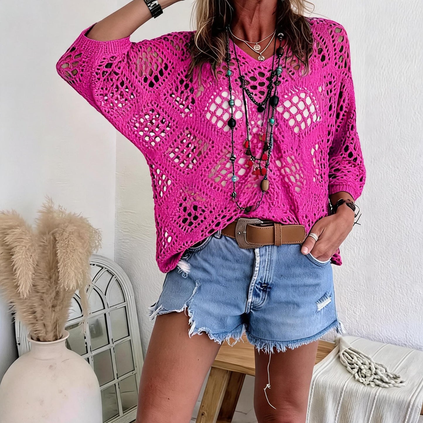 Blusa CityBreeze™ de Punto Calado con Corte Holgado
