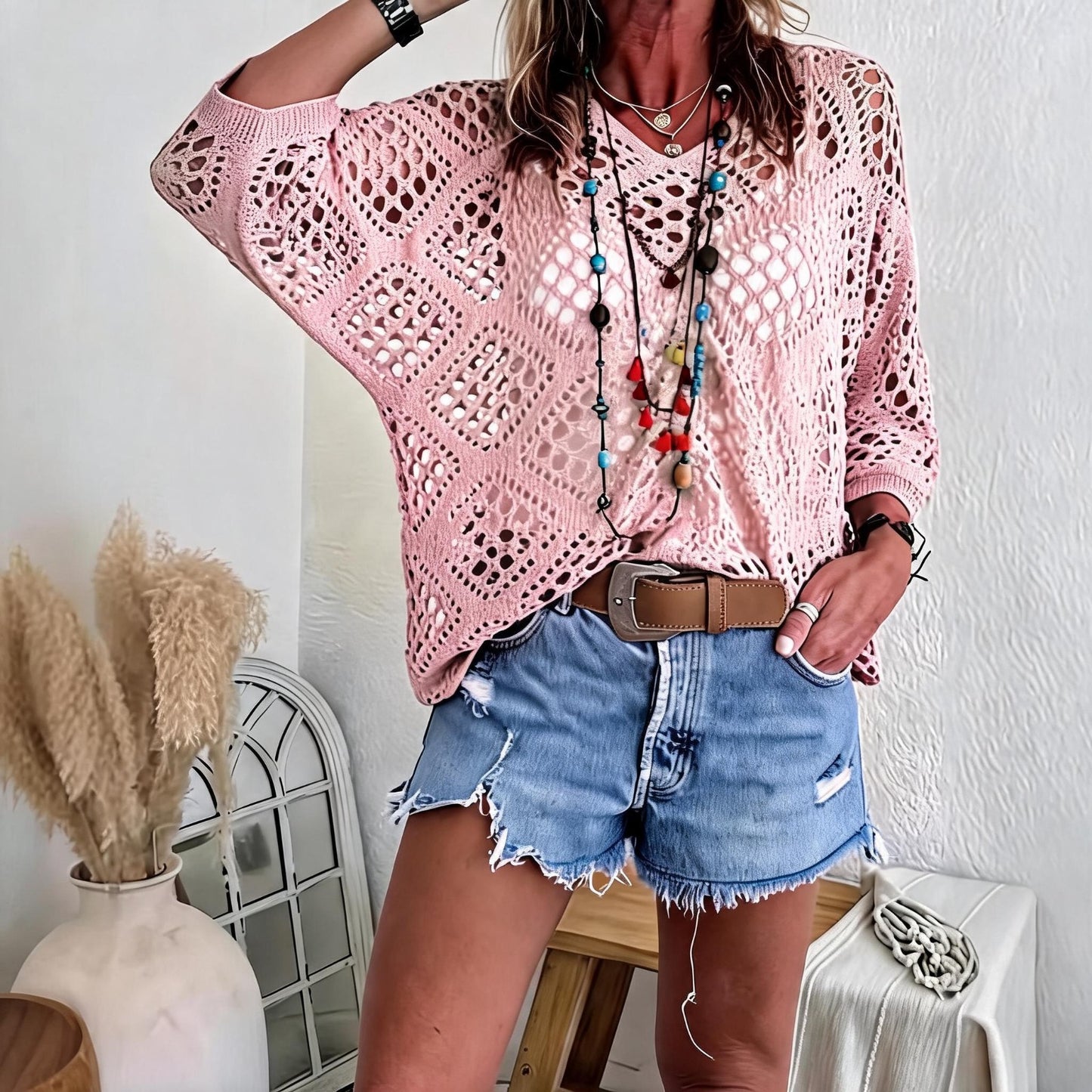 Blusa CityBreeze™ de Punto Calado con Corte Holgado