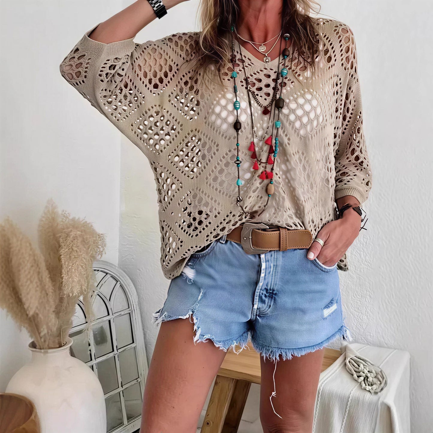 Blusa CityBreeze™ de Punto Calado con Corte Holgado
