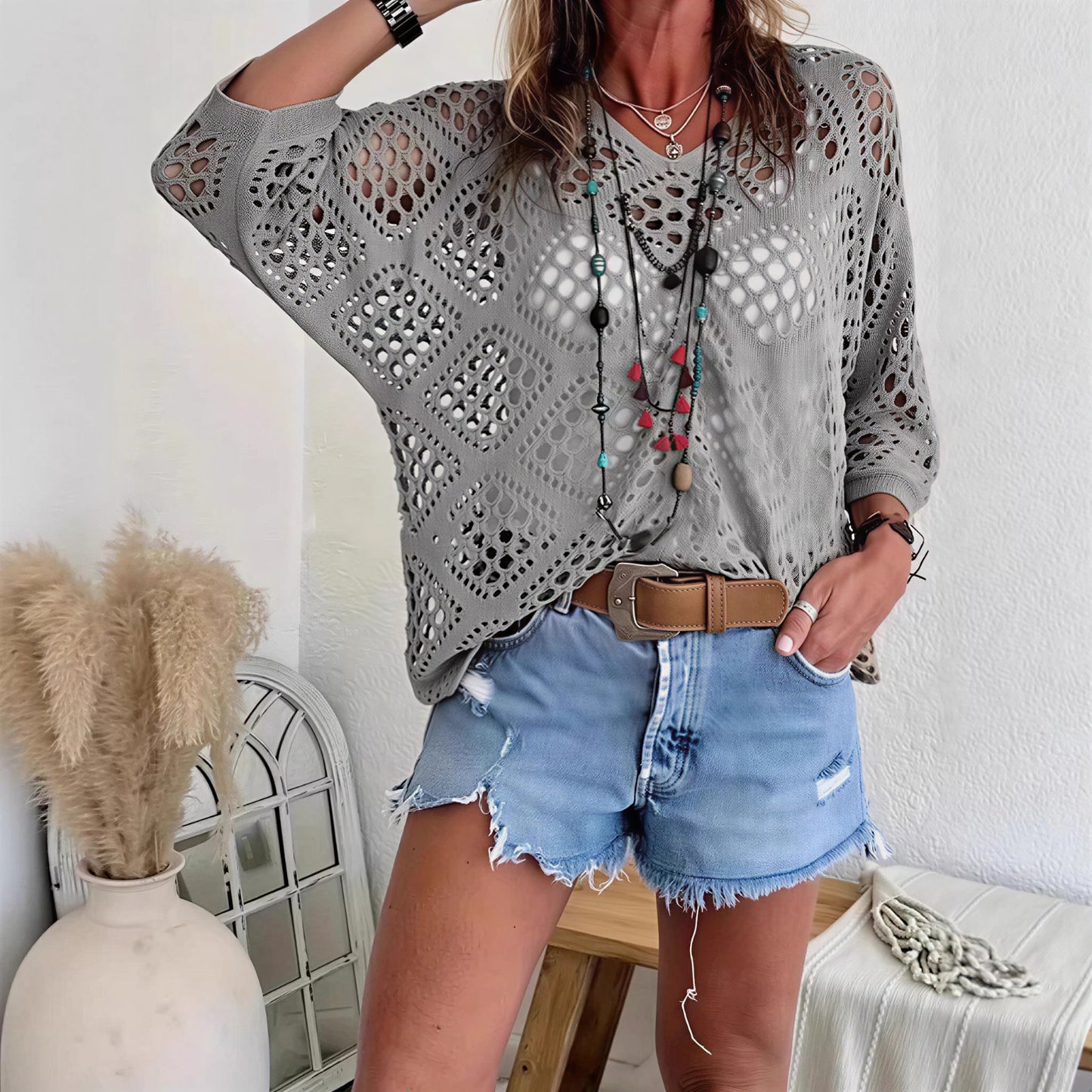 Blusa CityBreeze™ de Punto Calado con Corte Holgado