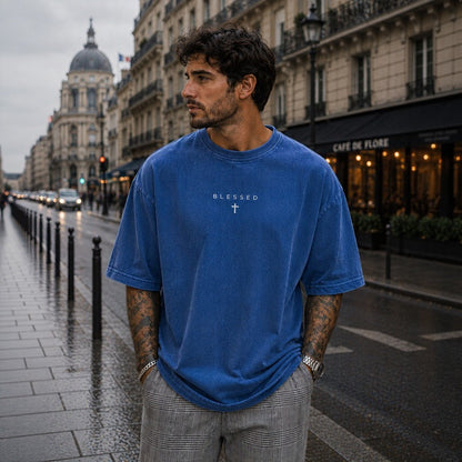 Camiseta Blessed Motion™ Oversized Con Acabado Vintage Lavado