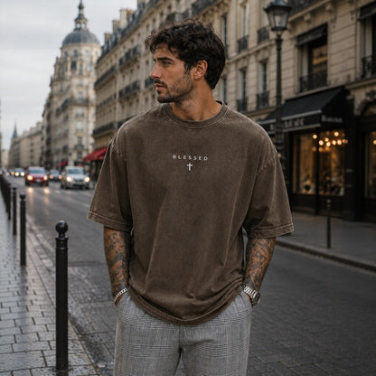 Camiseta Blessed Motion™ Oversized Con Acabado Vintage Lavado