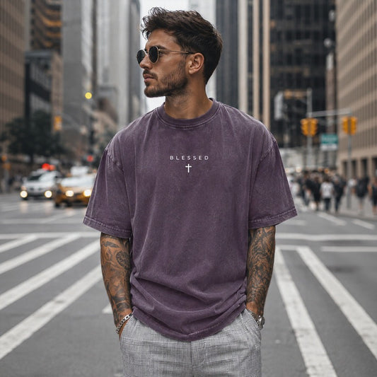 Camiseta Blessed Motion™ Oversized Con Acabado Vintage Lavado