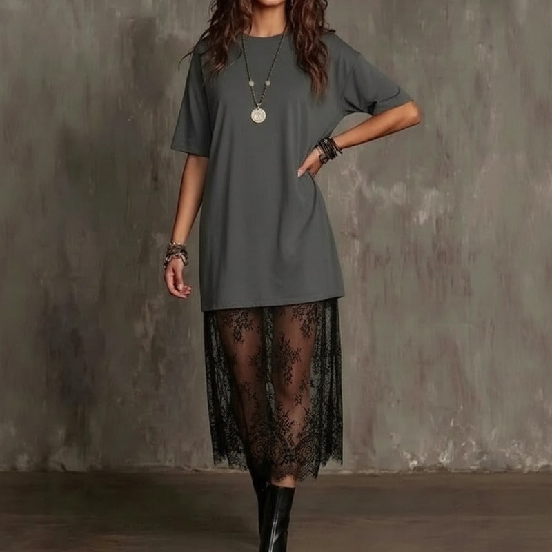 Vestido Maxi Lorient™ con Falda de Encaje Transparente