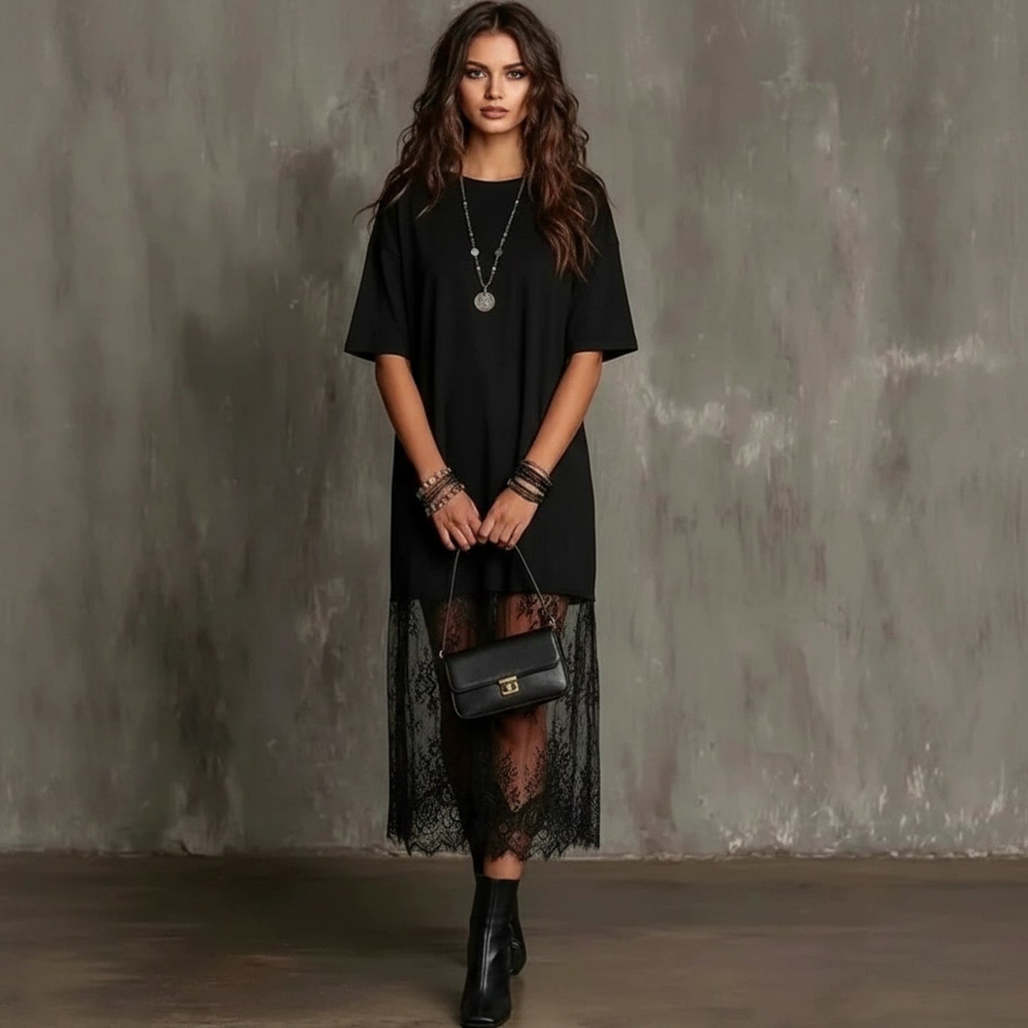 Vestido Maxi Lorient™ con Falda de Encaje Transparente