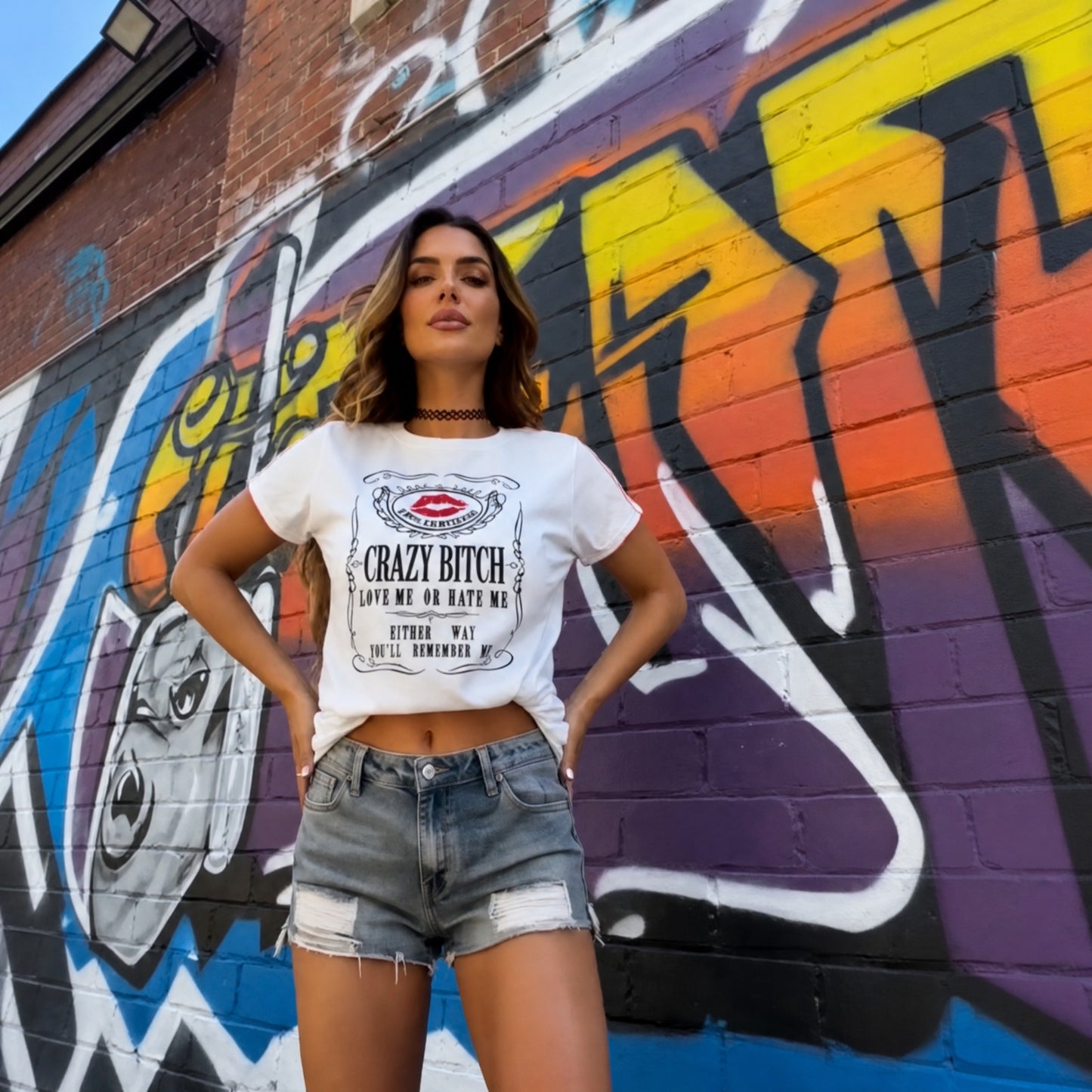 Camiseta Skye™ de Manga Corta con Estampado Frontal Estilo Vintage