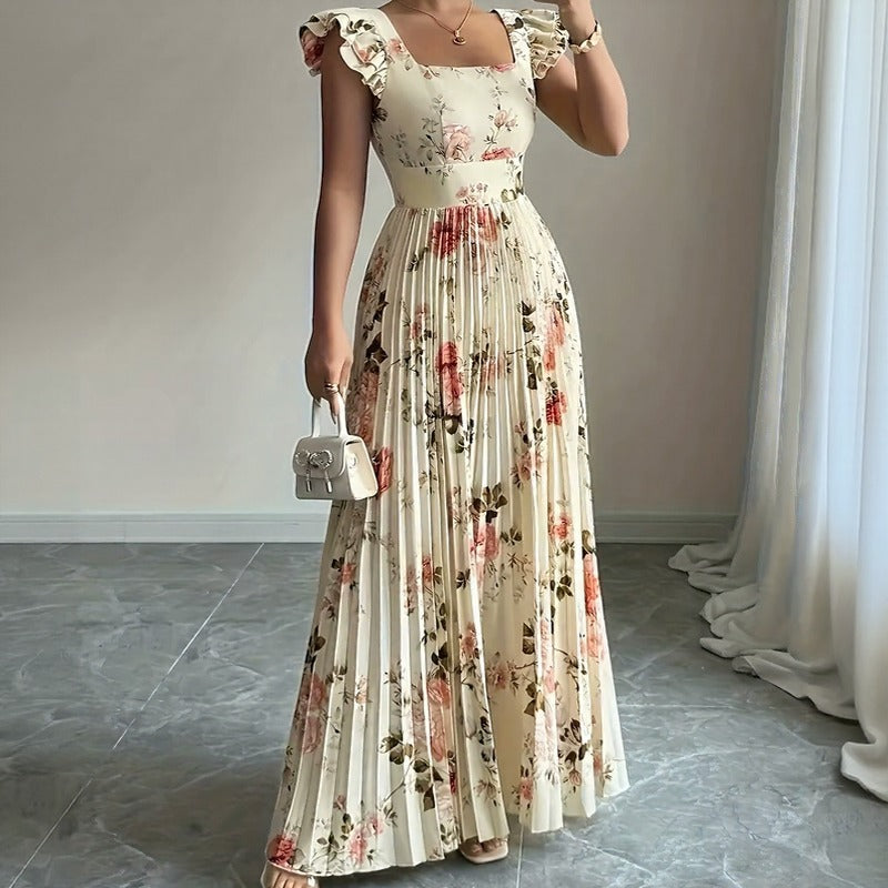 Vestido Evangeline™ con Estampado Floral Clásico y Pliegues Refinados